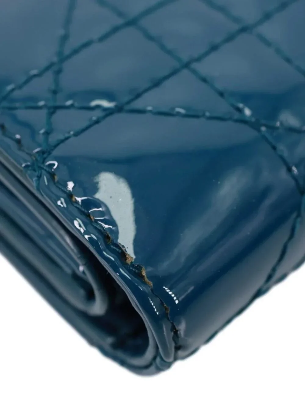 Christian Dior  Lady Dior Lotus Cannage Patent Leather Wallet Blue